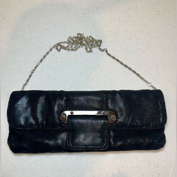 Sondra Roberts SR Squared Shiny Black Evening Clutch Chain Crossbody Purse - Picture 2 of 14